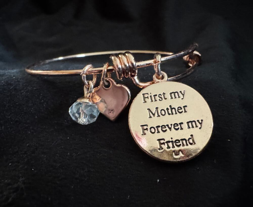 Rose Gold Charm Bracelet Mom Quote Heart Crystal Bead  Mother's Day B046